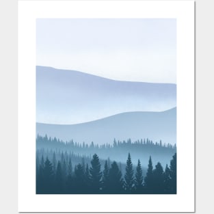 Indigo foggy mountains Posters and Art